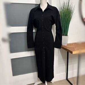 Zara Black Button-Up Midi Shirt Dress SZ Medium Goth Steampunk NWT